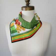 Japan 21x21" Vintage 100 Cotton Floral Headscarf Scarf Orange Hippie Flowers