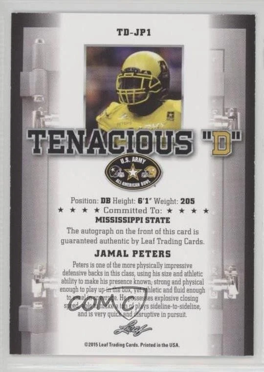 2015 Leaf US Army All-American Bowl Tenacious D Silver /25 Jamal Peters Auto - Image 2 of 2