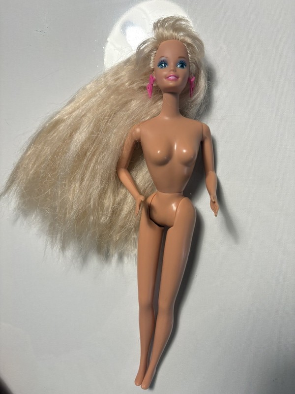 Vintage Barbie Doll 1990 Totally Hair With Earrings Original Dress Long Blonde 