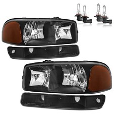 Headlights W/Bulbs for 1999-2007 GMC Sierra, for Black - With H/L Beam Bulbs