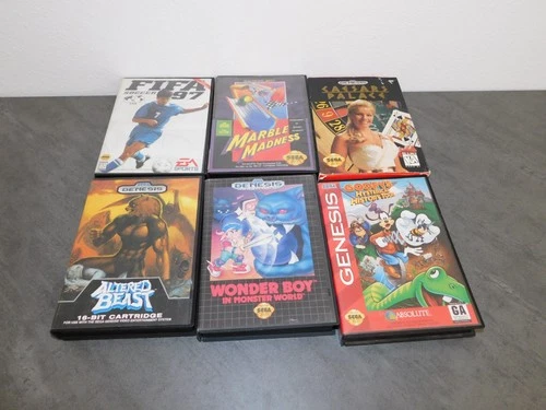 LOT OF 6 SEGA GENESIS GAMES Wonder Boy Altered Beast Fifa Marble Maddness Goofy