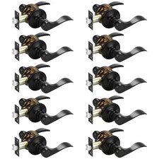 Probrico 10 Pack Matte Black Passage Door Lever Handles Keyless Interior Lockset