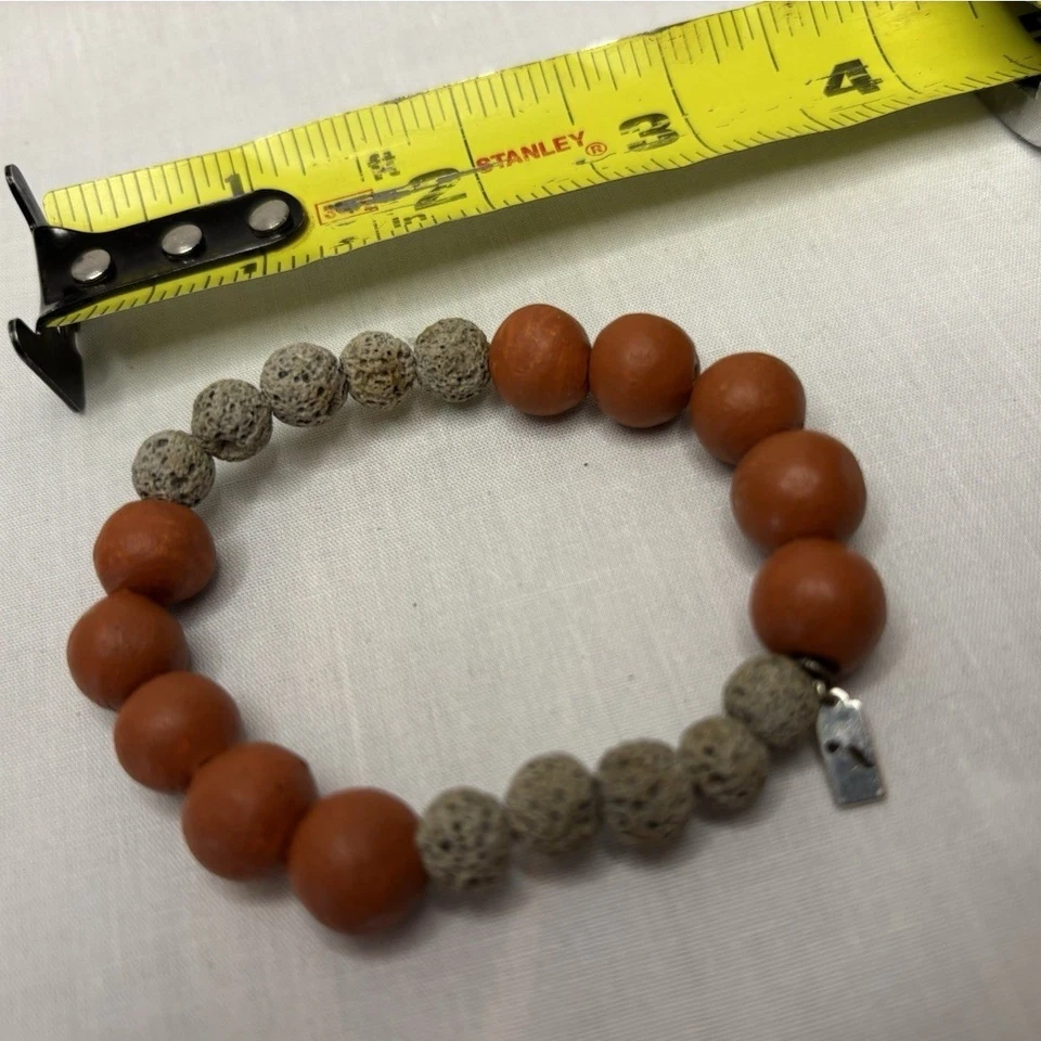 Women's Natural Stone Beaded Stretch Bracelet Terracotta Gray Lava Stone - Image 2 of 2