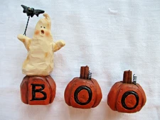 VTG Blossom Bucket Boo Ghost Pumpkin Halloween Resin Figure Suzi Skoglund (3PCS)