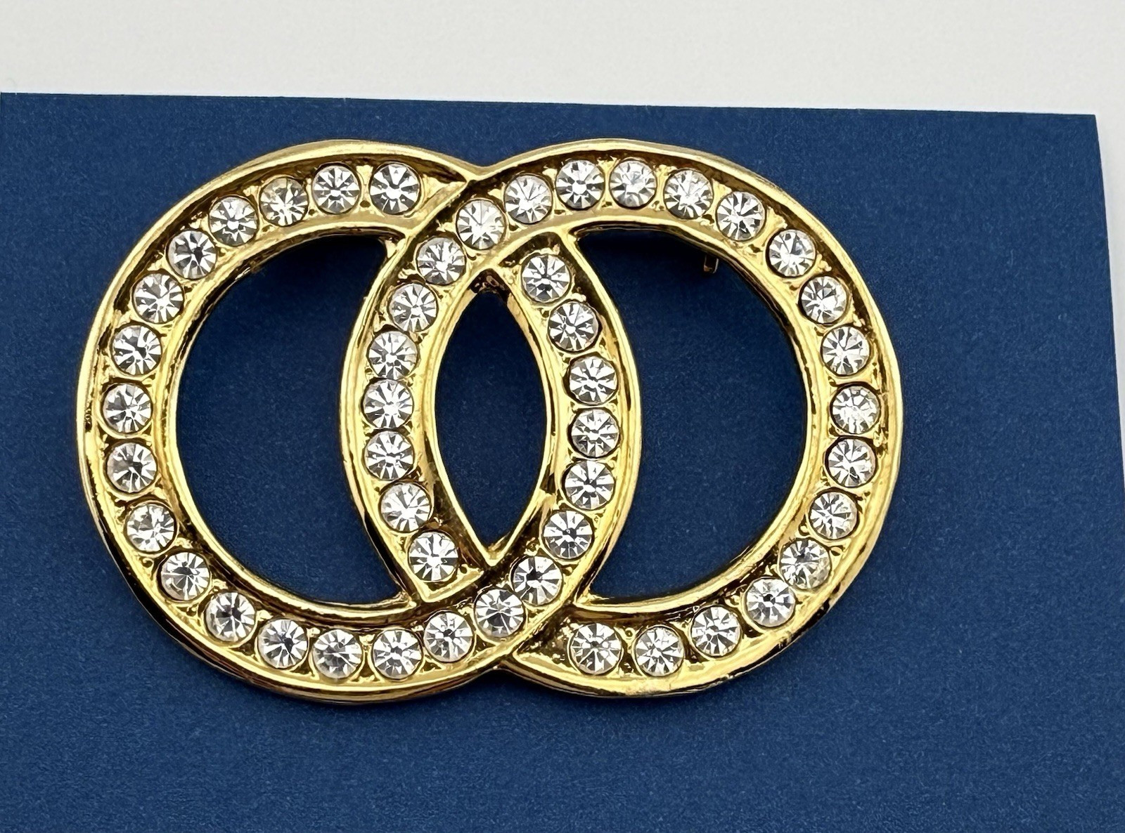 Rhinestone Infinity Link Double Circle Brooch Gol… - image 7