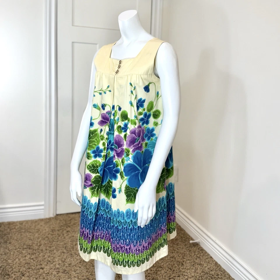Винтажный 60-х UI-MAIKAI гавайский мини-платье M цветочный гибискус свадьбы Muumuu - Изображение 2 из 4
