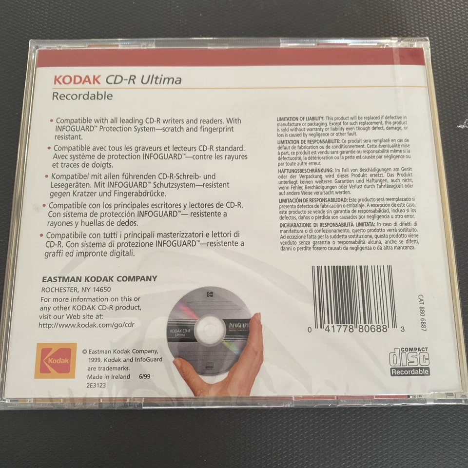 1 Original Kodak CD-R Ultima 650Mb/74min Recordable Disc Rohling 1x-8x NEU/OVP - Bild 2 von 2