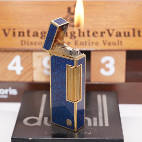 With D Mark Dunhill Vintage Lighter Gold/Blue _Ultrasonically Cleaned_Working
