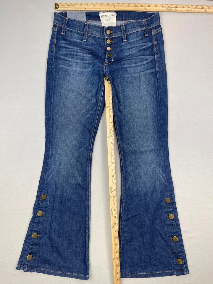 Jeans feminino Textile Elizabeth James Jefferson botão perna alargada 29/30 azul - Imagem 3 de 4