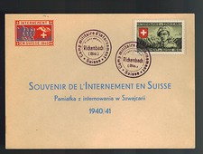 Cubierta de recuerdo de postal de campo de internamiento polaco Rickenbach Suiza 1940