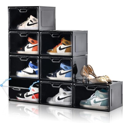 Magnetic Shoe Storage Box Drop Side/Front Sneaker Case Stackable Container XL