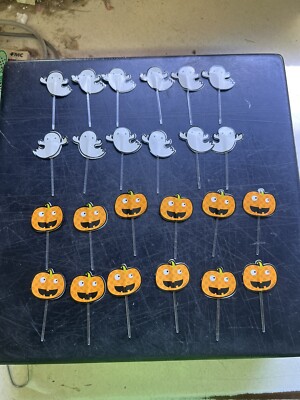 Lot Of 24 Wilton Halloween Cake Cupcake Decorations Ghost Pumpkin 