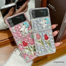 Womens Shining Diamond Flower Design Case For Samsung Galaxy Z Flip 6 5 4 Cover