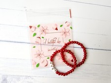 Set of 2 Red Custom Name Bracelet, Initial Bracelets, Pearl Name Bracele