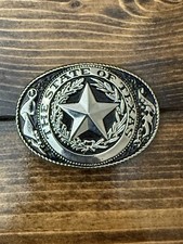 VINTAGE BELT BUCKLE "THE STATE OF TEXAS" SILVER TONE MADE IN USA