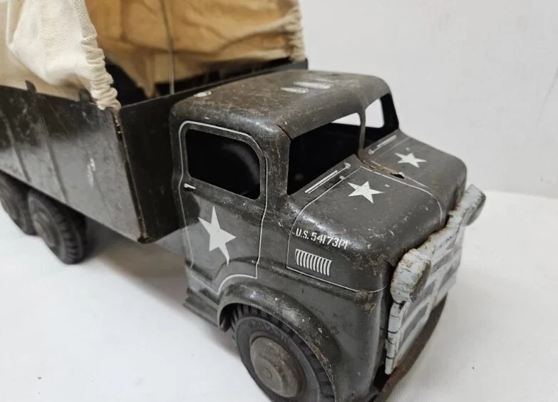 Vintage 1950s Marx Lumar 18.5" US Army Carrier Transport Truck W/Original Canvas - Image 2 of 4