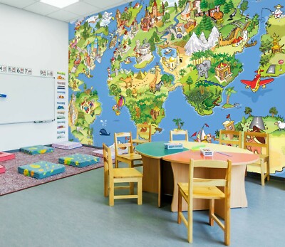 3D Animal Town Paradise 116NA World Map Wall Paper Wall Print Decal Mural Fay