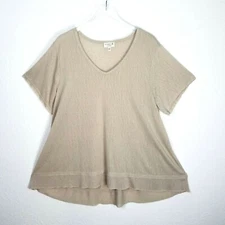 BOBEAU Women V-Neck Tunic 3XL Beige Short Sleeve Studio B Hi Low Hem 
