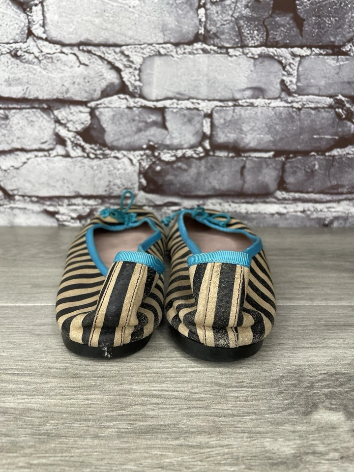 Pretty Ballerinas Fabric Black Stripe Blue Bow Ballet Flats Women’s 37.5EU/7M US - Image 3 of 4