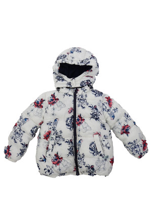 Petit Bateau Jacke Mädchen Blumenmuster Vogelmuster Winter Kapuze Puffer Alter 5 Jahre