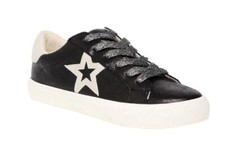 Time and Tru Women Fashion Lace Up Sneaker size 8 Shiny Black Faux Leather Star