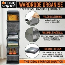 6 Shelf Hanging Wardrobe Storage Organiser Clothes Hang Closet Rack Shelves Shoe