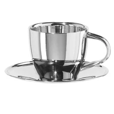 OGGI Coffee Cup & Saucer Double Wall Cup Set (6 oz) Stainless 6594 - New