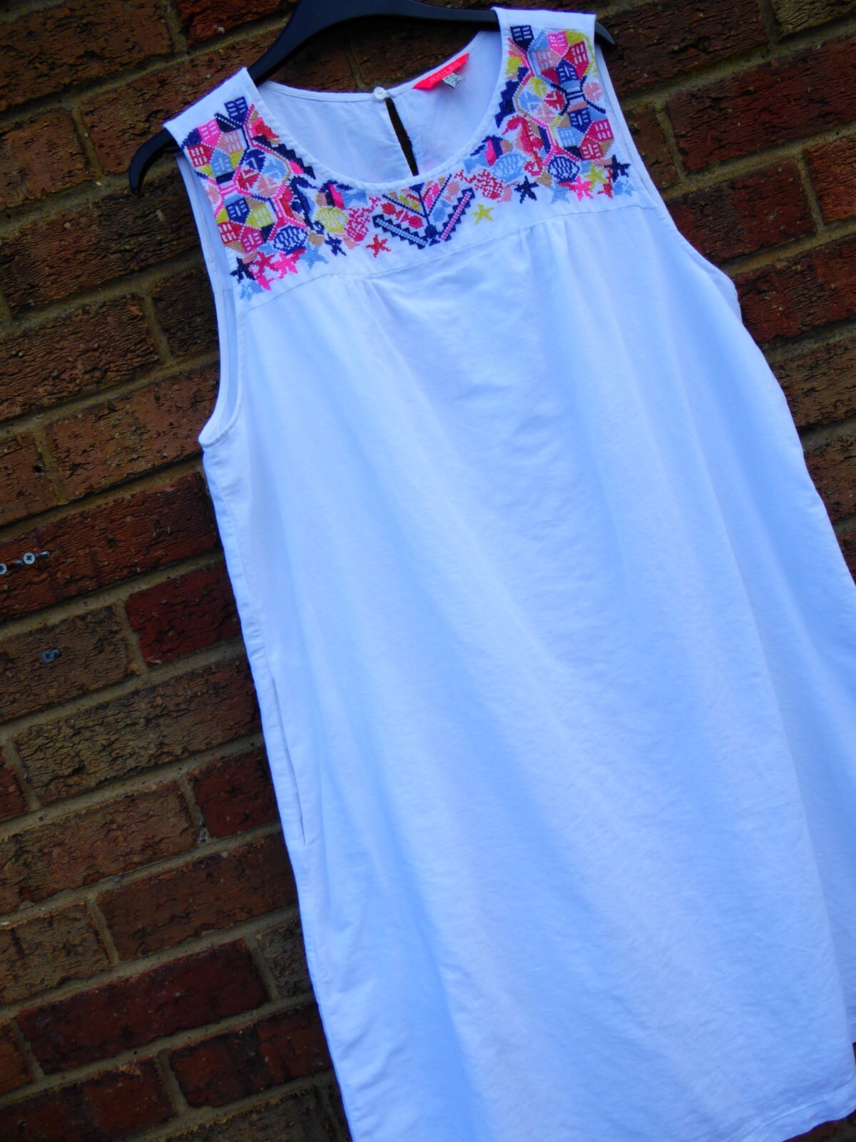 Joules white dress linen dress pockets cotton tunic dress INDRIA 16 18