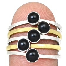 Black Onyx 925 Sterling Silver Two Tone Stacked Ring - Size 8