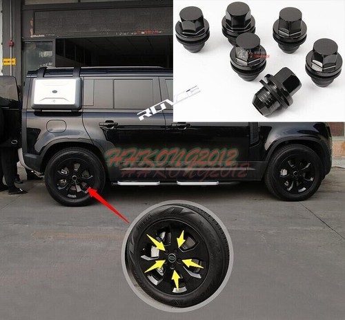 LAND ROVER DEFENDER 90/110/130 Gloss Black Capped Alloy Wheel Nuts Set ...