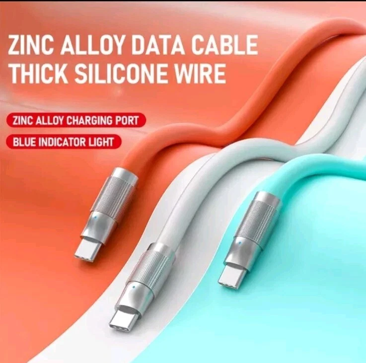 Chubby Orange Silicone Fast Charging Cable, USB C to USB-C Cable, 3.3 Feet, 100W - Image 2 of 4
