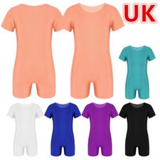 UK Kid Boys Girls Short Sleeve Gymnastic Leotard Ballet Dance Biketard  Bodysuit