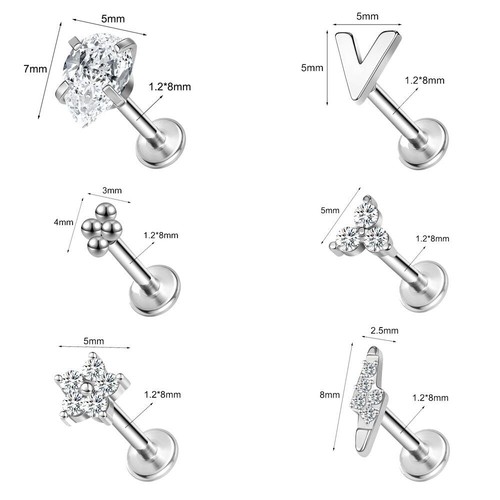 16G Edelstahl Lippenpiercing CZ Labret Nieten Monroe Tragus Piercing Schmuck - Bild 2 von 16