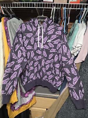Nike Hoodie Medium Men's Pullover Fleece All Over Print Swoosh Logo