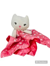 Cuddle Time Pink Owl Lovey Baby Security Blanket Heart Print Satin Trim