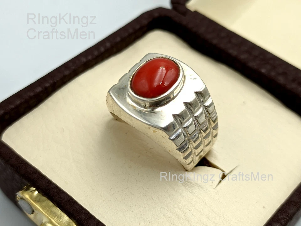 Натуральный коралл мужское кольцо размер 9 ручной работы серебро 925 пробы подлинный камень Мерьян - Изображение 4 из 4