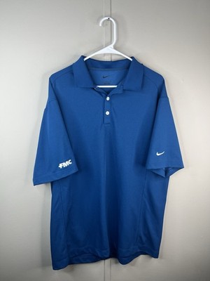 Nike Polo Shirt Mens L Blue Dri Fit Short Sleeve FMC Logo Golf Athletic
