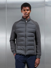 ARNE Hybrid Technical Quilted Funnel Neck Puffer Jacket Coat. Grey - Size Medium