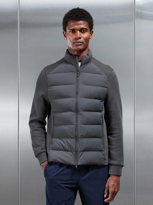 ARNE Hybrid Technical Quilted Funnel Neck Puffer Jacket Coat. Grey - Size Medium