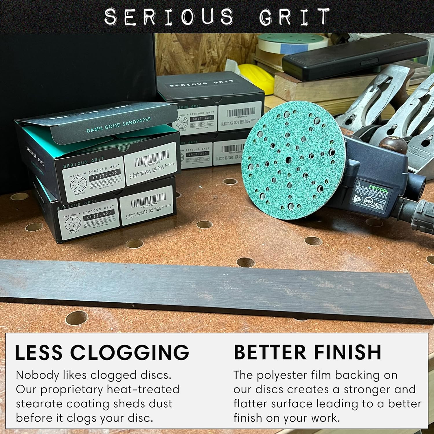 - 6-Inch 49-Hole 400 Grit Sanding Discs - Heavy-Duty Hook & Loop Film Discs - Sa