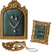 3-piece Jewelry Display Tray Set, Large Velvet Slots Ring Dish Earring Holder Or