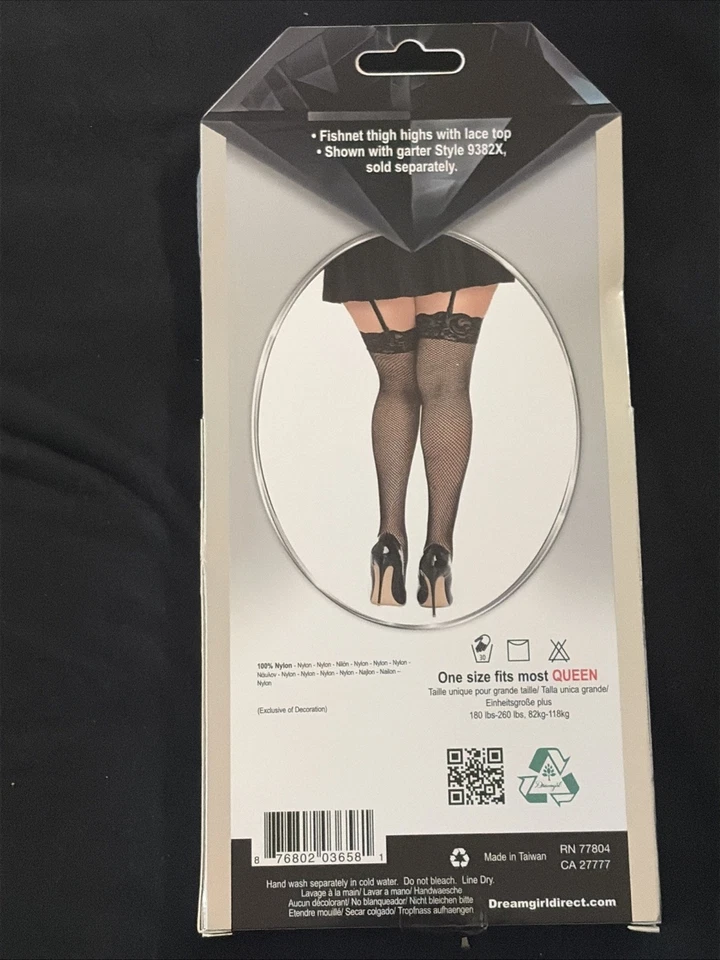 РЫБОЛОВНАЯ СЕТЬ БЕДРА высокие чулки с кружевной топы размер OS и QN черный - Изображение 2 из 2