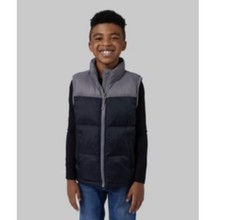 32 degrees boys XS quilted puffer vest full zipper front black gray nylon new