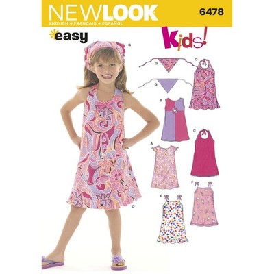 NEW LOOK 6478 Schnittmuster Mädchen Kleinkinder Kleid & Schals Größe 3-8 einfach ungeschnitten