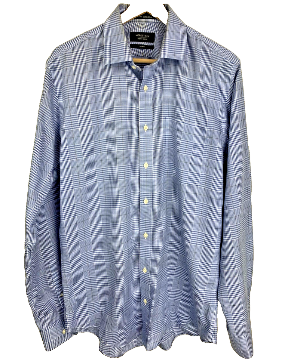 Nordstrom Men's Trim Fit Wrinkle-Free Smart Care Checked Dress Shirt Sz 15  34-35 | eBay