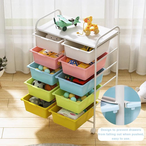 10 Drawers Rolling Storage Cart, Plastic Drawer Cart with Metal Frame, Multip... - Picture 2 of 7