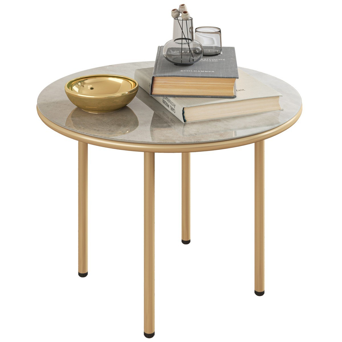 Round Outdoor Patio Coffee Table Faux Marble Glass Tabletop Small Bistro Tables