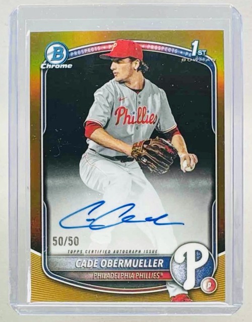 Cade Obermueller 2025 Bowman 1st Chrome Draft Gold Refractor Auto 50/50!