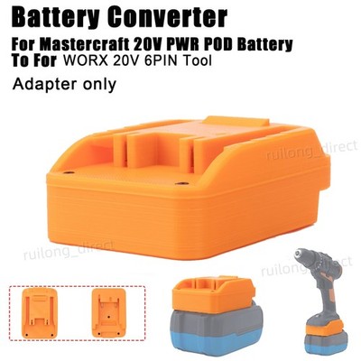 Adapter For Mastercraft 20V PWR POD Battery To Fits WORX 6-pin 20V Power Tool