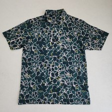 Bad Birdie Azalea Collection Polo Shirt Men Medium Teal Green Floral Golf Tennis